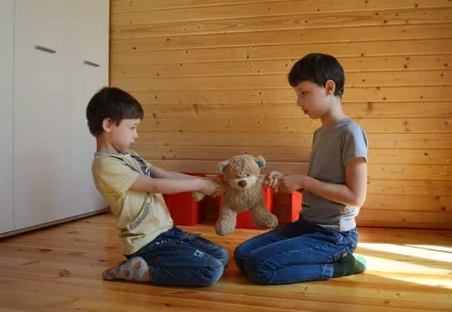 two kids fighting over teddy bear - conflict resolution for kids