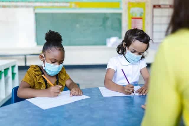 children working at school