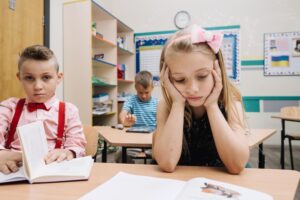 sad girl in classroom