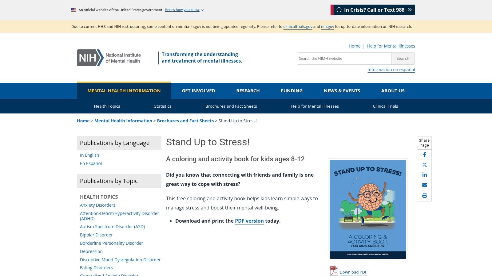 National Institute of Mental Health, “Stand Up to Stress!” Coloring & Activity Book