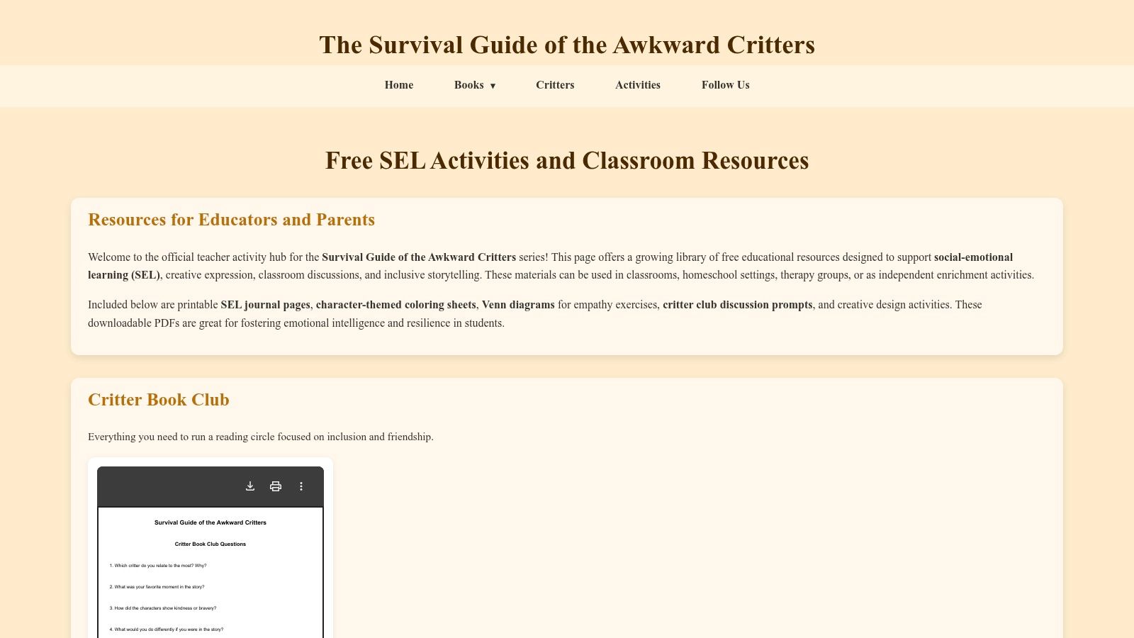 Awkward Critters, Free SEL Activities (Anxiety-Themed Pages)