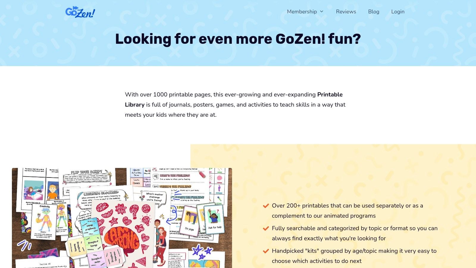 GoZen!, Printable Library & Calm Down Corner Kit