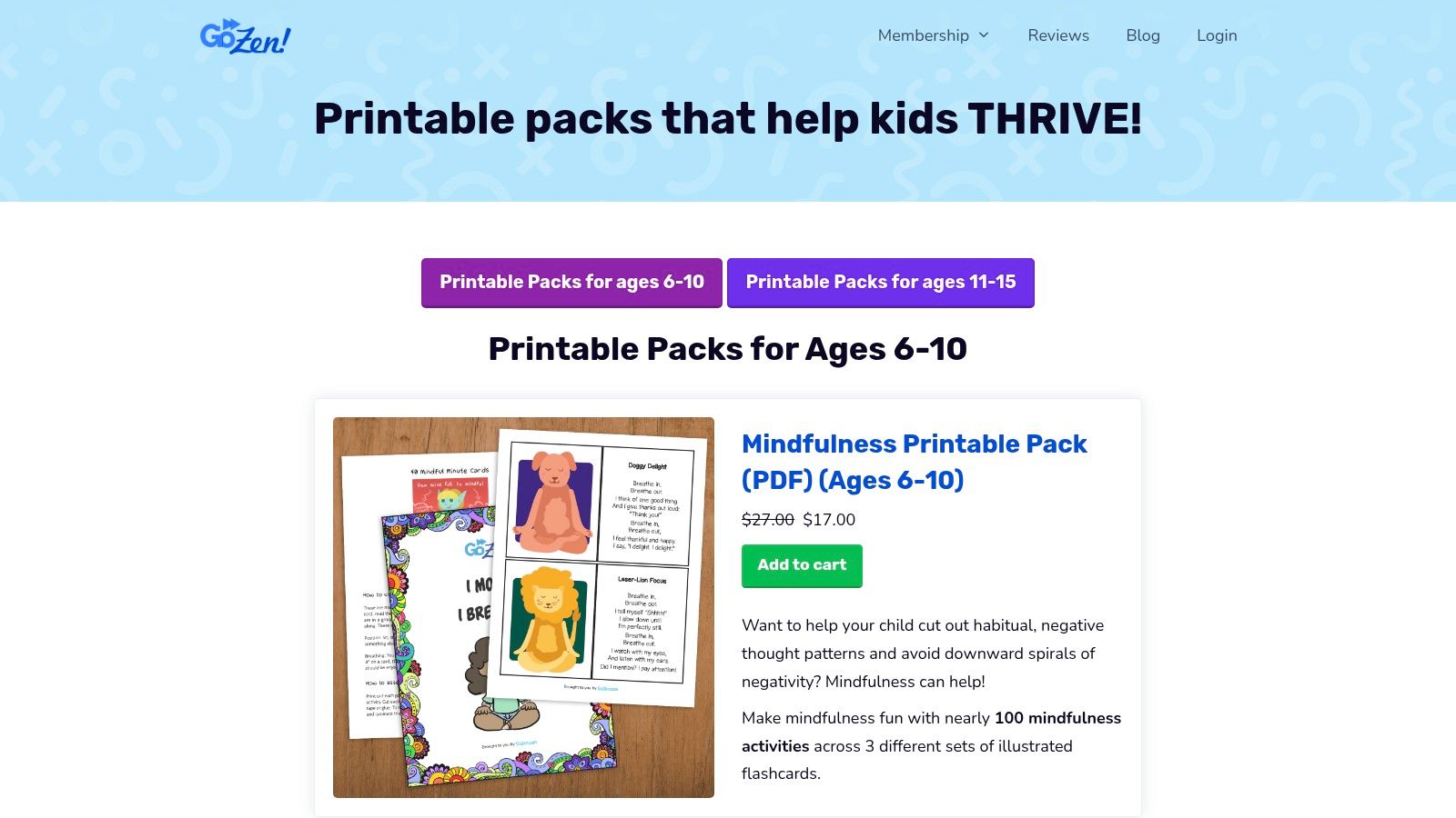 GoZen! (Printable Packs for Confidence, Self-Talk, and Body Confidence)