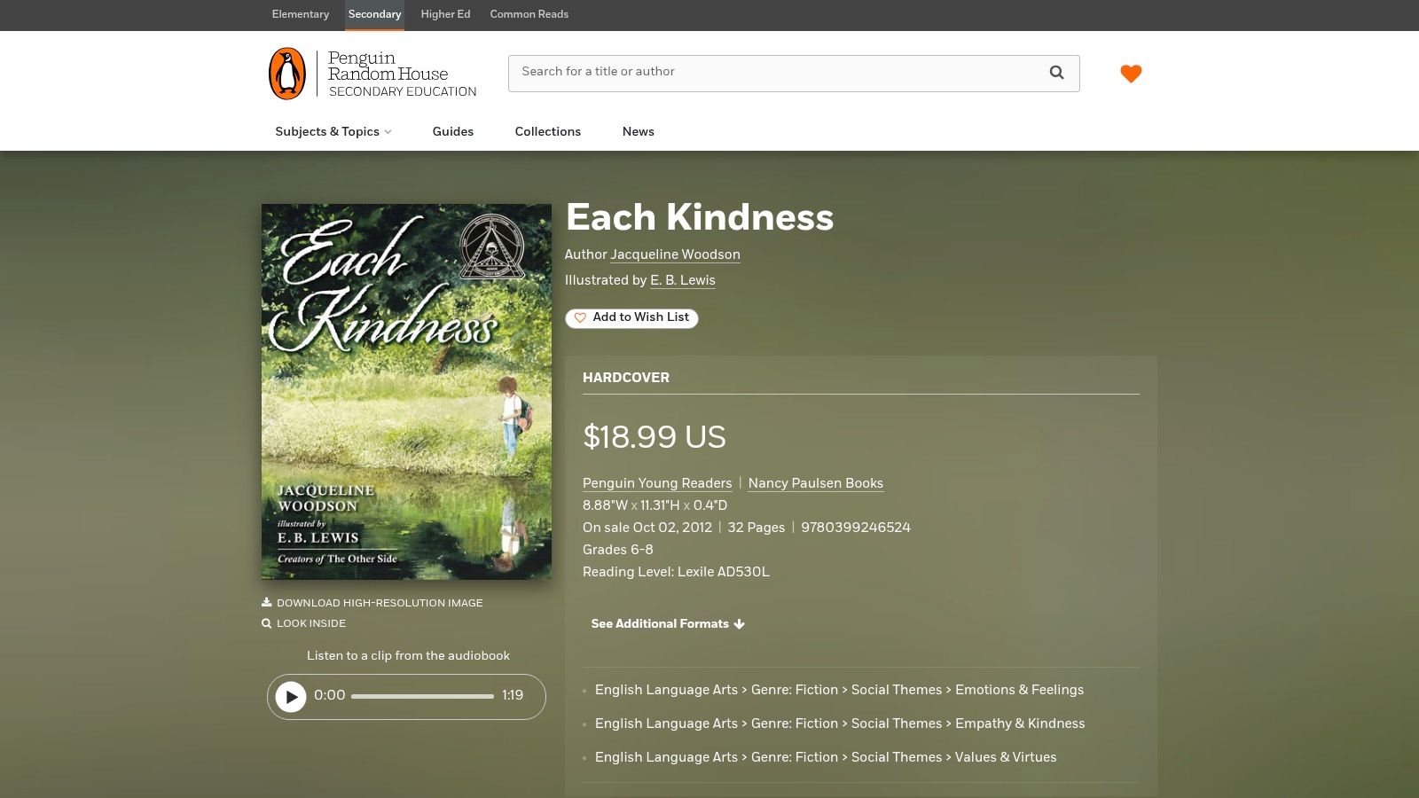 Each Kindness (Jacqueline Woodson; illus. E. B. Lewis)