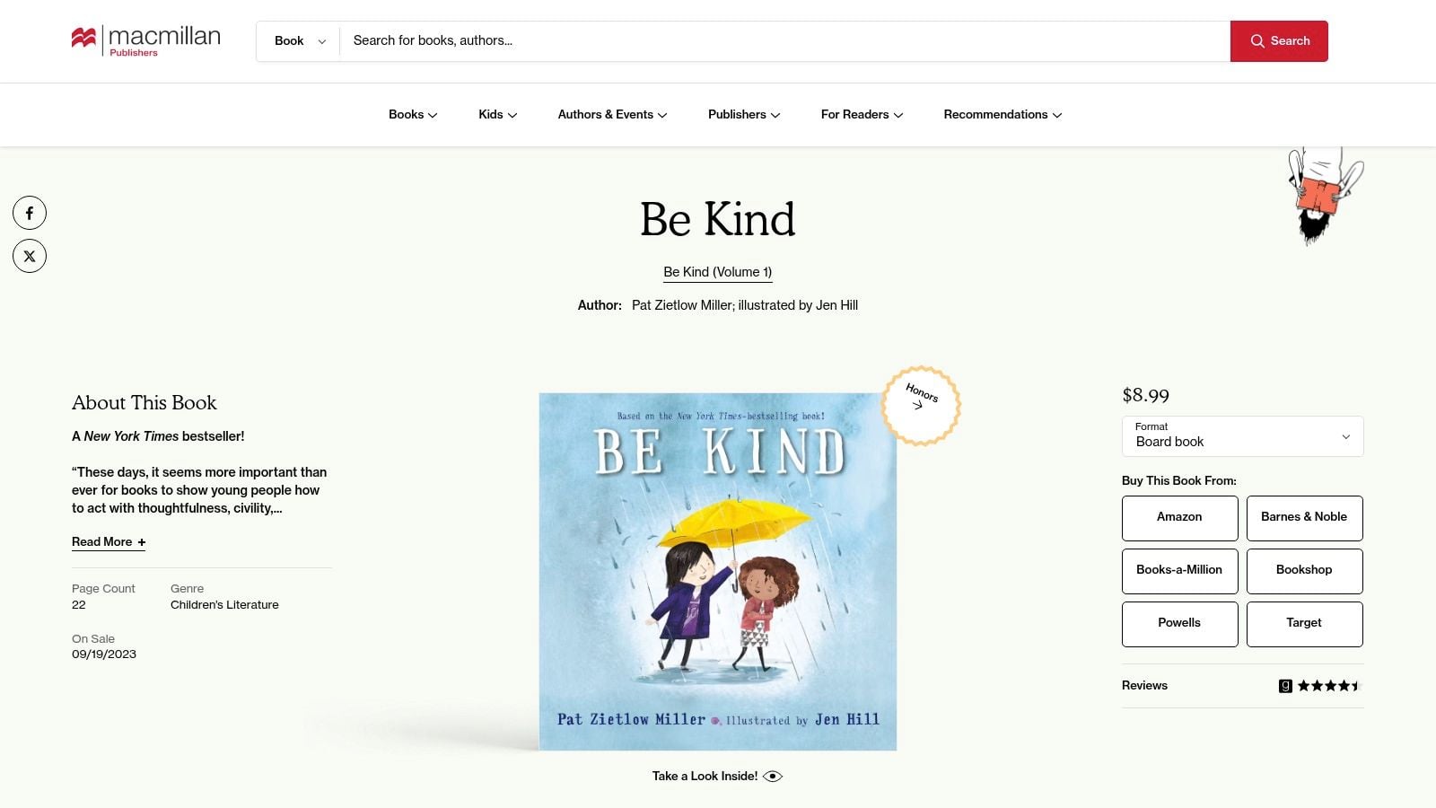 Be Kind (Pat Zietlow Miller, illus. Jen Hill)