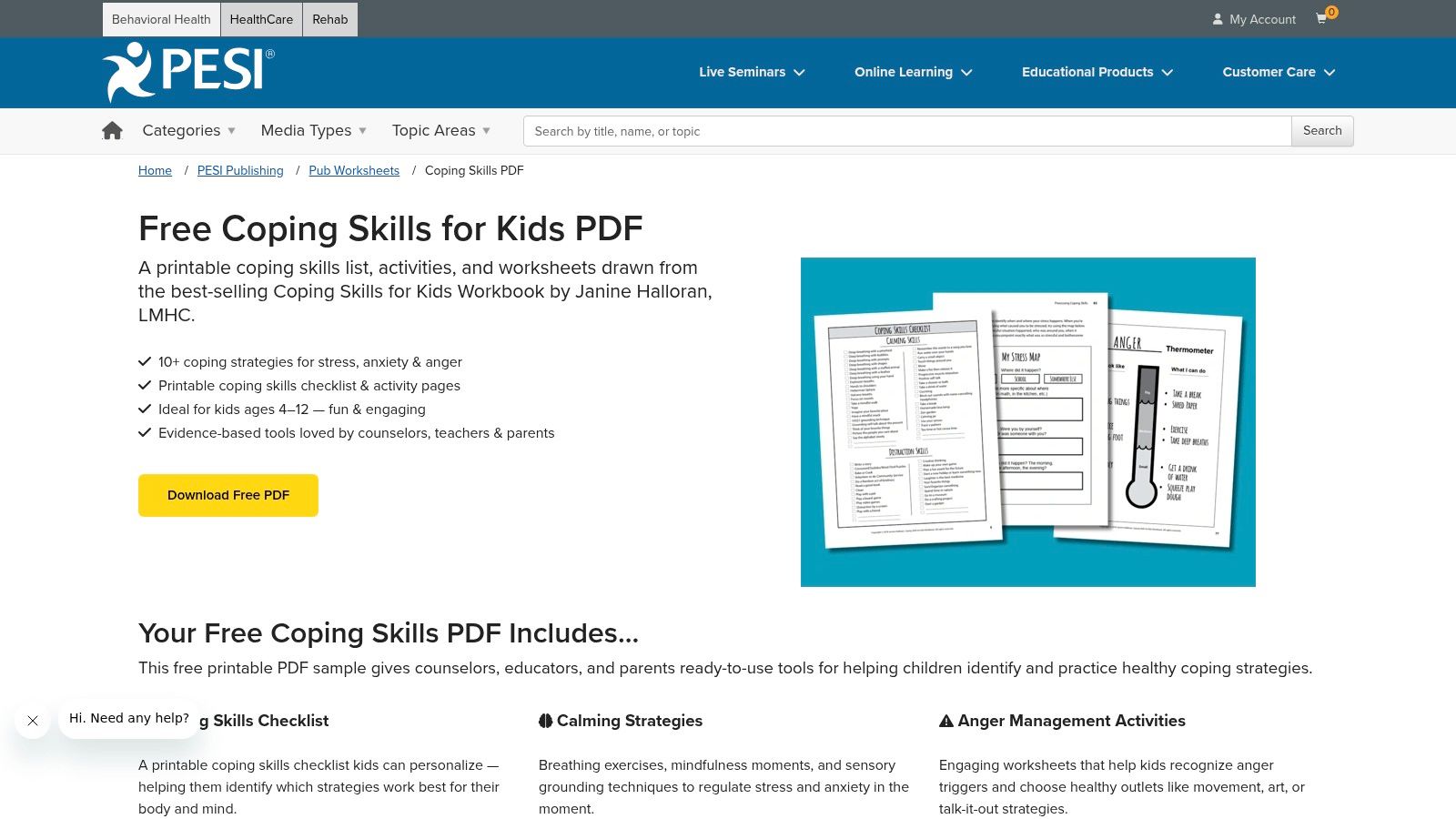 PESI Publishing, Free Coping Skills for Kids PDF (Sampler)