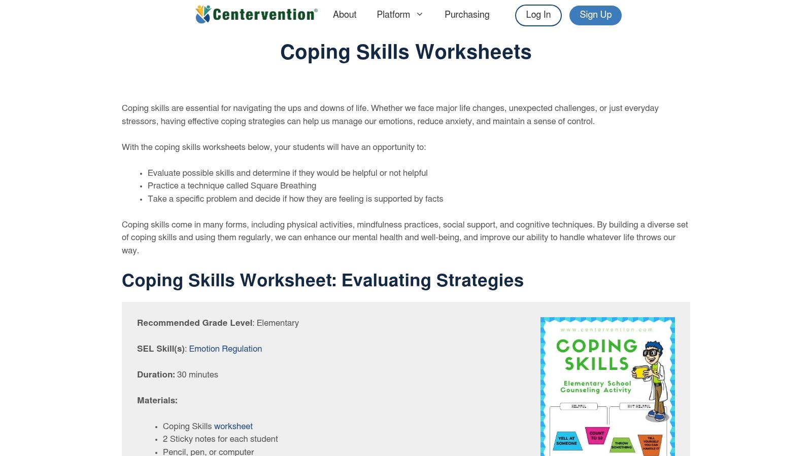 Centervention, Coping Skills & Emotional Regulation Worksheets