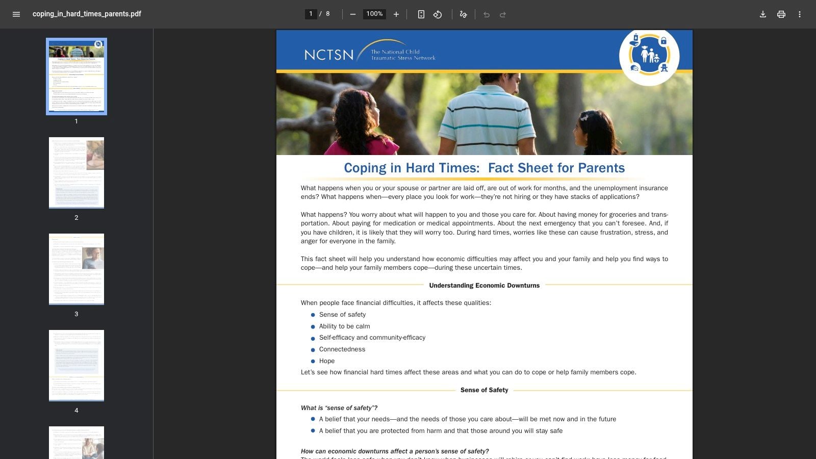 National Child Traumatic Stress Network (NCTSN), Coping Fact Sheets
