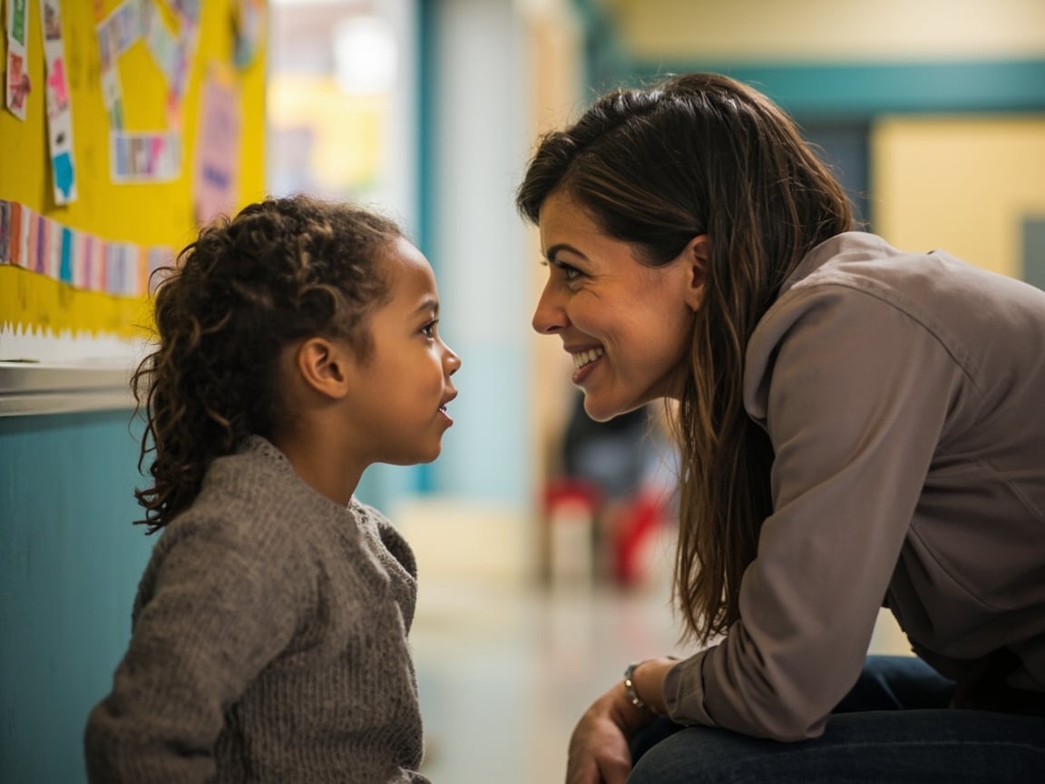 Teacher listening attentively to a student — a foundational practice in CASEL-aligned SEL curriculum