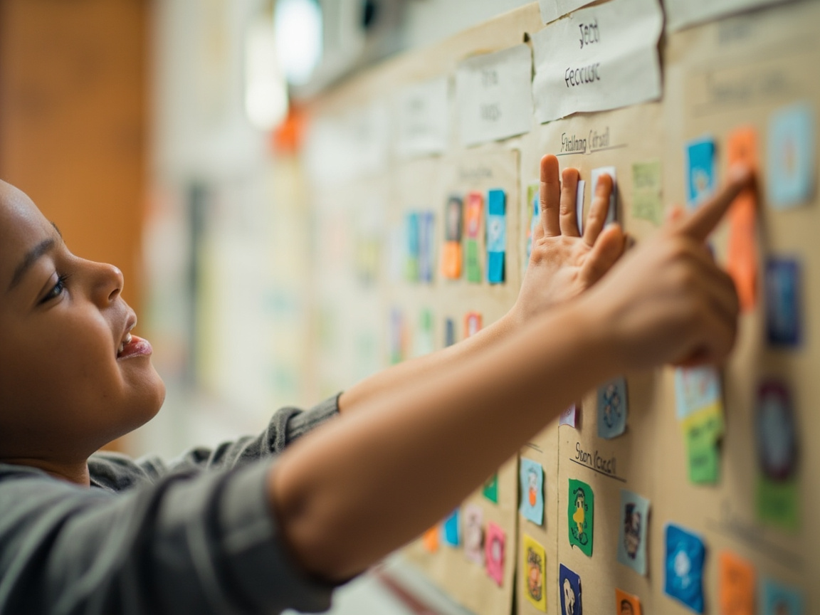 Student using an emotional vocabulary chart, a key SEL strategy for ADHD support