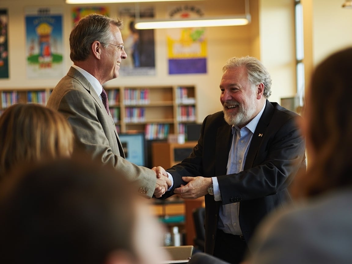School leader partnering with a local business sponsor to fund an SEL program