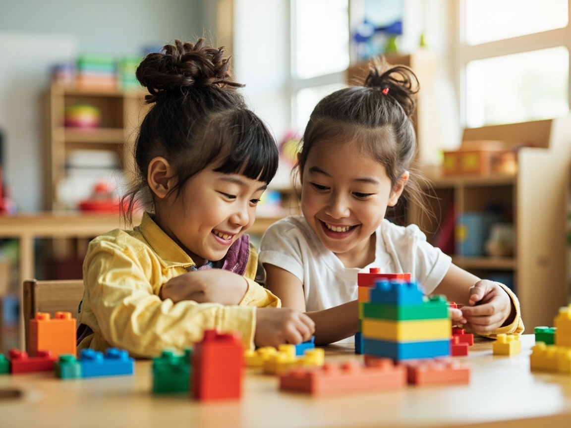 Kindergarten students practicing relationship skills and collaboration through play as part of a kindergarten SEL program