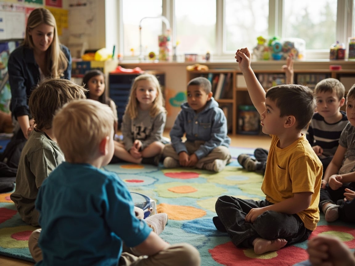 Elementary students in a morning meeting circle during a school-wide SEL lesson