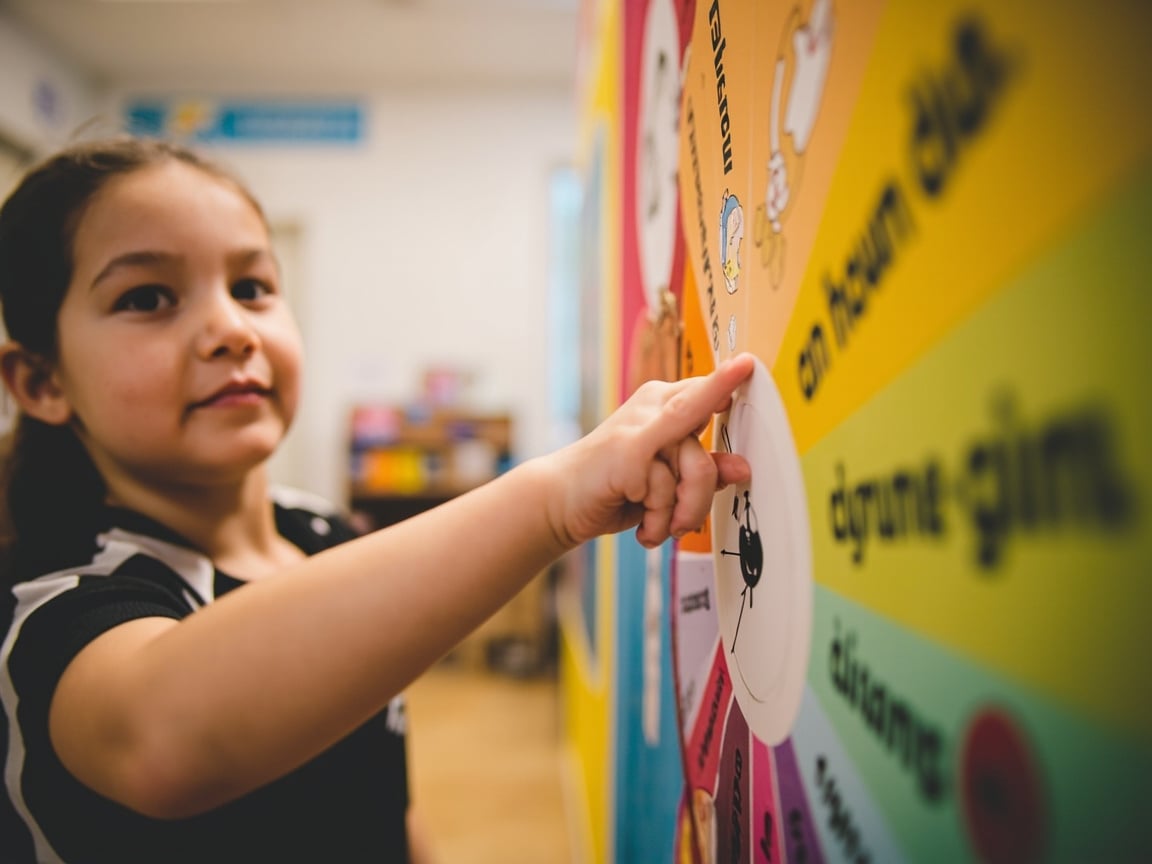 Student using a classroom feelings chart to name emotions, a key step in building self-regulation skills
