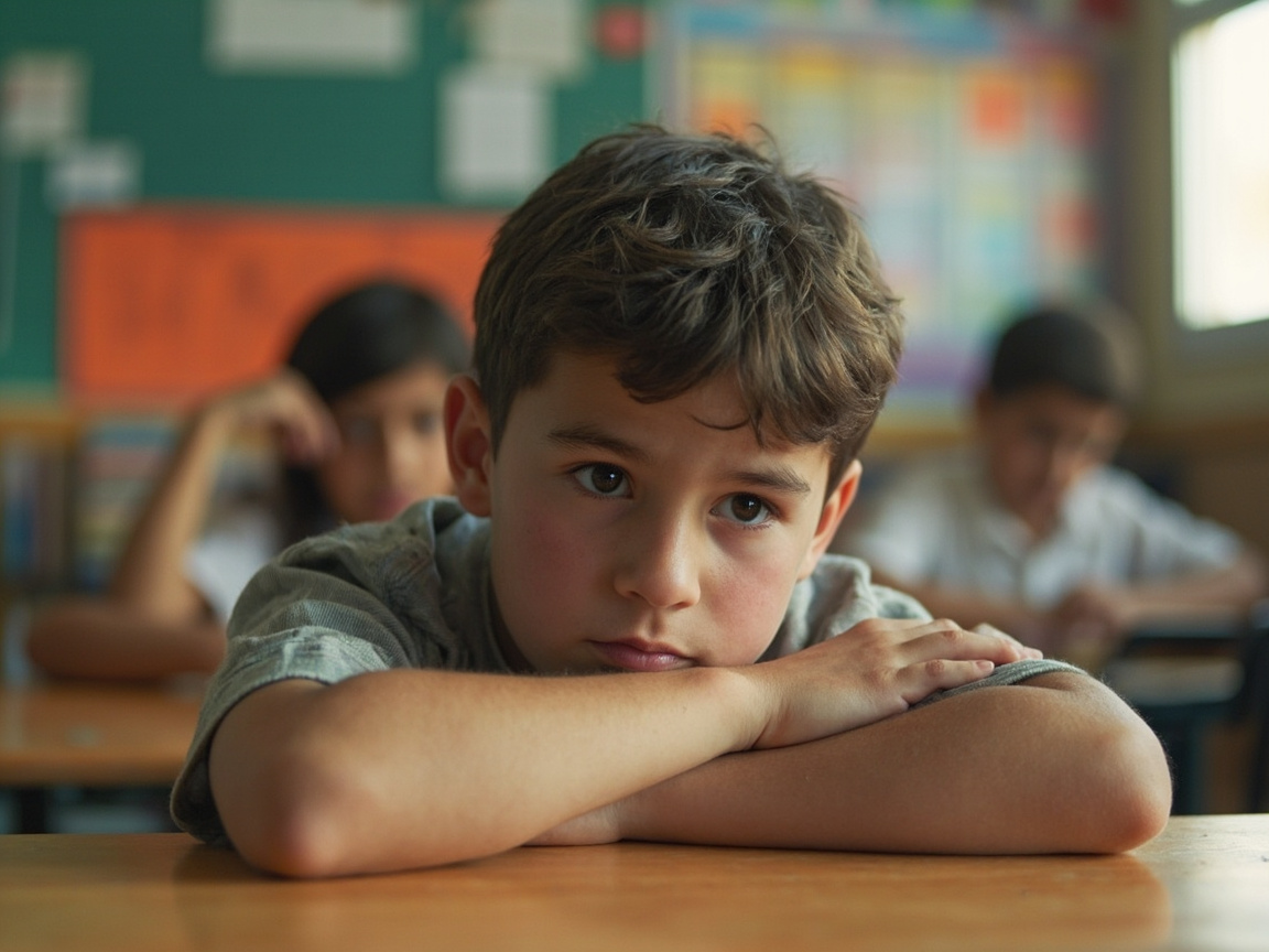 Elementary student showing signs of emotional dysregulation by shutting down at their desk