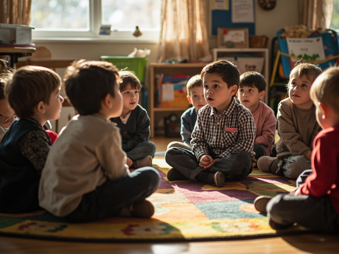 Students participating in a classroom circle used to support social emotional learning growth