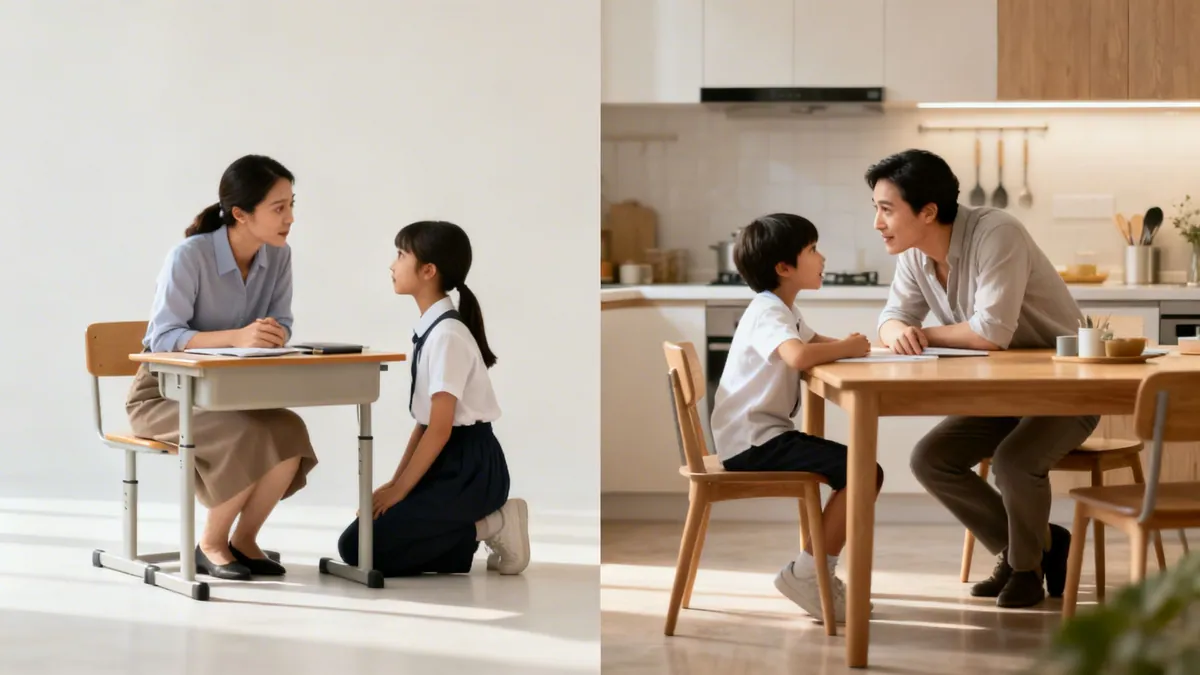 Adults listen empathetically to children in school and home settings, fostering learning.