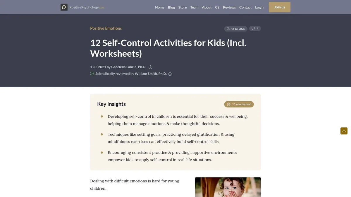 PositivePsychology.com – Self-Control for Kids